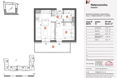Rzut - Mieszkanie na sprzedaż 2 pokoje o powierzchni 30,63 m² - numer 278 w Nałęczowska etap III