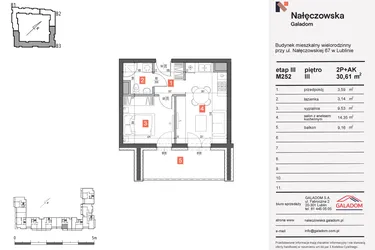 Rzut - Mieszkanie na sprzedaż 2 pokoje o powierzchni 30,61 m² - numer 252 w Nałęczowska etap III