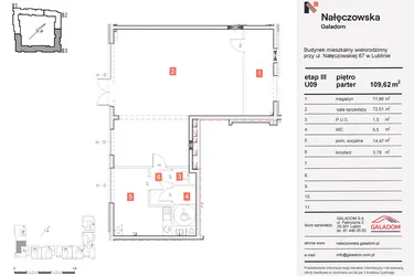 Rzut - Lokal użytkowy na sprzedaż 3 pokoje o powierzchni 109,62 m² - numer U-9 w Nałęczowska etap III