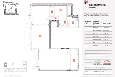 Rzut - Lokal użytkowy na sprzedaż 3 pokoje o powierzchni 160,26 m² - numer U-10 w Nałęczowska etap III