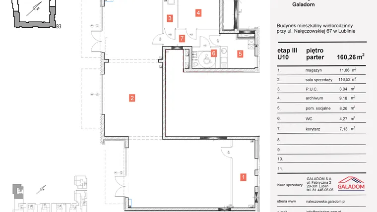 Rzut - Lokal użytkowy na sprzedaż 3 pokoje o powierzchni 160,26 m² - numer U-10 w Nałęczowska etap III