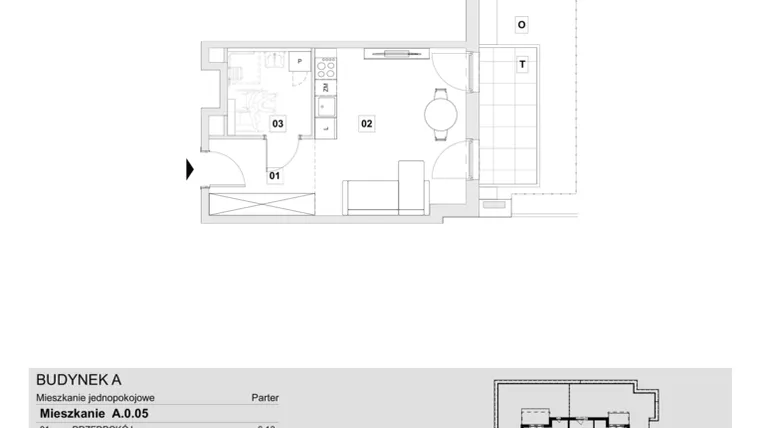 Rzut - Mieszkanie na sprzedaż 1 pokój o powierzchni 30,46 m² - numer A.0.05 w Wzgórze Oruni