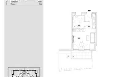 Rzut - Mieszkanie na sprzedaż 1 pokój o powierzchni 30,43 m² - numer B.0.03 w Wzgórze Oruni