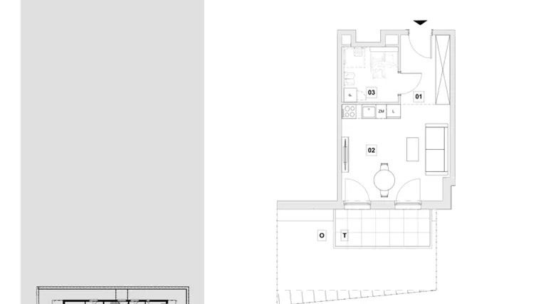 Rzut - Mieszkanie na sprzedaż 1 pokój o powierzchni 30,43 m² - numer B.0.03 w Wzgórze Oruni