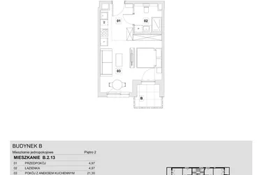 Rzut - Mieszkanie na sprzedaż 1 pokój o powierzchni 31,24 m² - numer B.2.13 w Wzgórze Oruni