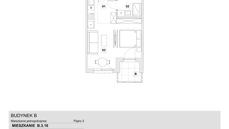 Rzut - Mieszkanie na sprzedaż 1 pokój o powierzchni 31,24 m² - numer B.3.18 w Wzgórze Oruni