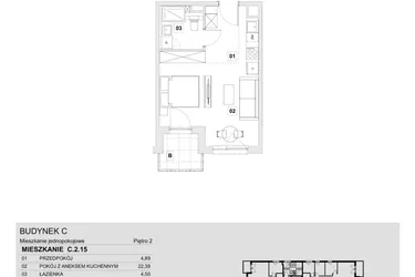 Rzut - Mieszkanie na sprzedaż 1 pokój o powierzchni 31,78 m² - numer C.2.15 w Wzgórze Oruni