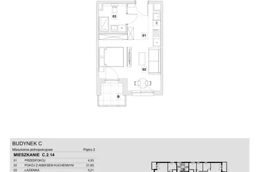 Rzut - Mieszkanie na sprzedaż 1 pokój o powierzchni 31,79 m² - numer C.2.14 w Wzgórze Oruni