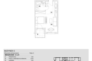 Rzut - Mieszkanie na sprzedaż 1 pokój o powierzchni 31,78 m² - numer C.3.21 w Wzgórze Oruni