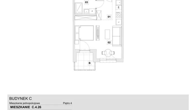 Rzut - Mieszkanie na sprzedaż 1 pokój o powierzchni 31,87 m² - numer C.4.26 w Wzgórze Oruni