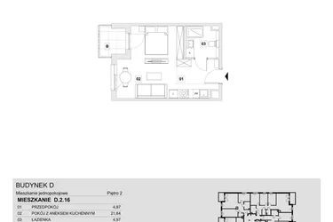 Rzut - Mieszkanie na sprzedaż 1 pokój o powierzchni 31,78 m² - numer D.2.16 w Wzgórze Oruni