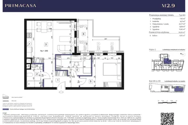 Rzut - Mieszkanie na sprzedaż 3 pokoje o powierzchni 56,11 m² - numer B3 – M2.9 w Primacasa