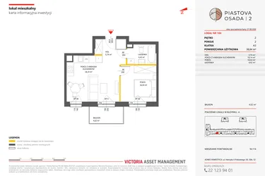 Rzut - Mieszkanie na sprzedaż 2 pokoje o powierzchni 38,84 m² - numer 104 w Piastova Osada 2