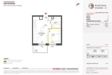 Rzut - Mieszkanie na sprzedaż 2 pokoje o powierzchni 31,96 m² - numer 103 w Piastova Osada 2