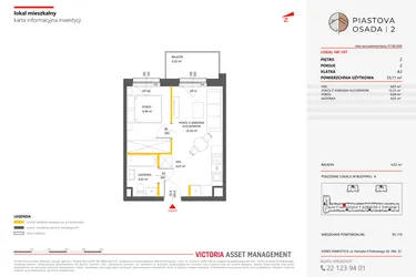 Rzut - Mieszkanie na sprzedaż 2 pokoje o powierzchni 33,11 m² - numer 107 w Piastova Osada 2