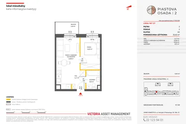 Rzut - Mieszkanie na sprzedaż 2 pokoje o powierzchni 35,42 m² - numer 121 w Piastova Osada 2