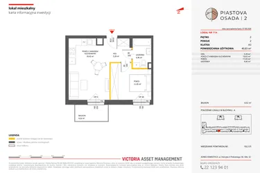 Rzut - Mieszkanie na sprzedaż 2 pokoje o powierzchni 40,83 m² - numer 114 w Piastova Osada 2