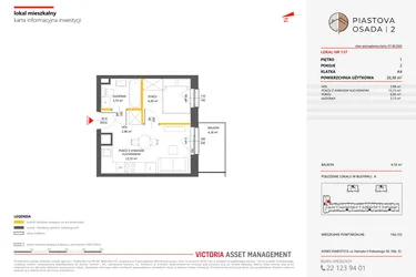 Rzut - Mieszkanie na sprzedaż 2 pokoje o powierzchni 26,38 m² - numer 137 w Piastova Osada 2