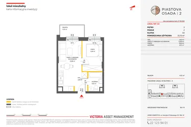 Rzut - Mieszkanie na sprzedaż 2 pokoje o powierzchni 33,1 m² - numer 122 w Piastova Osada 2