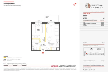 Rzut - Mieszkanie na sprzedaż 2 pokoje o powierzchni 32,97 m² - numer 139 w Piastova Osada 2