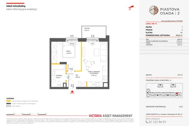 Rzut - Mieszkanie na sprzedaż 2 pokoje o powierzchni 38,68 m² - numer 14 w Piastova Osada 2