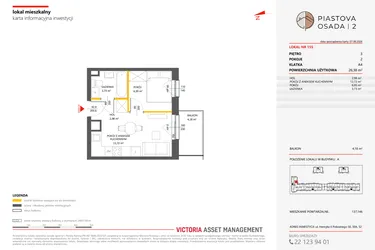 Rzut - Mieszkanie na sprzedaż 2 pokoje o powierzchni 26,38 m² - numer 155 w Piastova Osada 2
