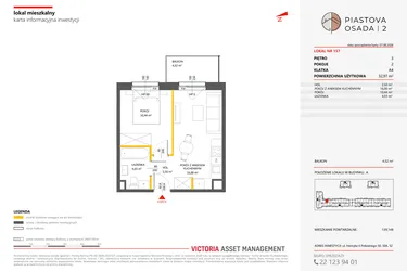 Rzut - Mieszkanie na sprzedaż 2 pokoje o powierzchni 32,97 m² - numer 157 w Piastova Osada 2