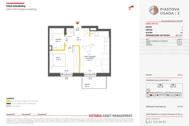 Rzut - Mieszkanie na sprzedaż 2 pokoje o powierzchni 40,12 m² - numer 159 w Piastova Osada 2