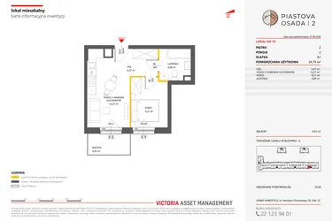 Rzut - Mieszkanie na sprzedaż 2 pokoje o powierzchni 34,74 m² - numer 19 w Piastova Osada 2