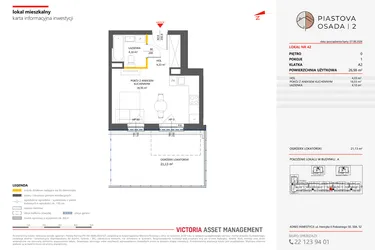 Rzut - Mieszkanie na sprzedaż 1 pokój o powierzchni 26,98 m² - numer 42 w Piastova Osada 2
