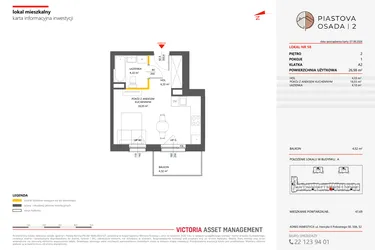 Rzut - Mieszkanie na sprzedaż 1 pokój o powierzchni 26,98 m² - numer 58 w Piastova Osada 2