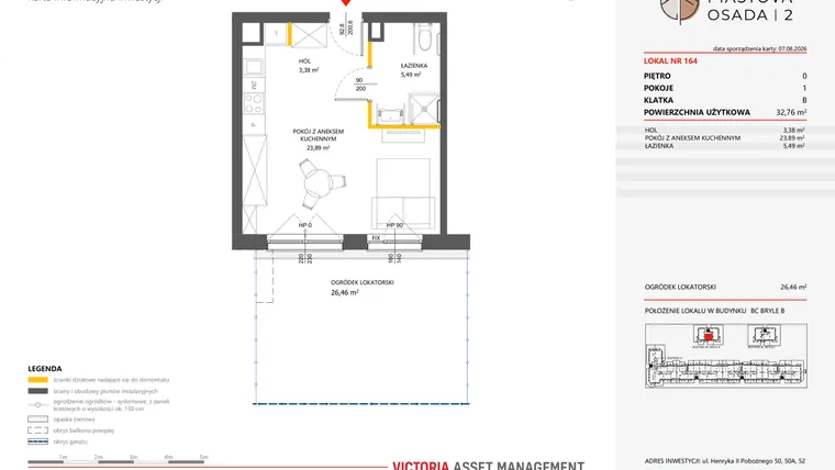 Rzut - Mieszkanie na sprzedaż 1 pokój o powierzchni 32,76 m² - numer 164 w Piastova Osada 2