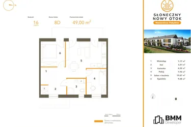 Rzut - Mieszkanie na sprzedaż 3 pokoje o powierzchni 49 m² - numer 8D w Słoneczny Nowy Otok - Malownicza Południe etap IV