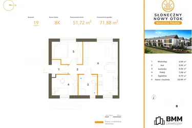 Rzut - Mieszkanie na sprzedaż 3 pokoje o powierzchni 51,72 m² - numer 8K w Słoneczny Nowy Otok - Malownicza Południe etap IV