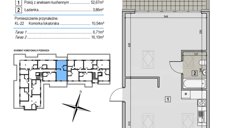 Rzut - Mieszkanie na sprzedaż 1 pokój o powierzchni 56,53 m² - numer A30 w Korona Jadwigi