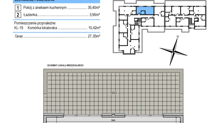 Rzut - Mieszkanie na sprzedaż 1 pokój o powierzchni 39,36 m² - numer A29 w Korona Jadwigi