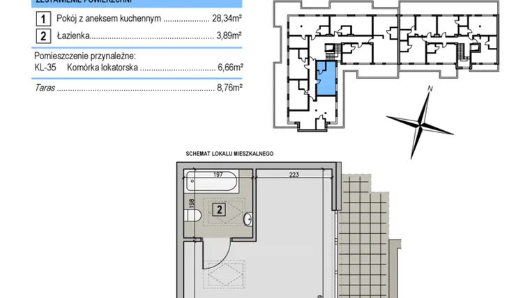 Rzut - Mieszkanie na sprzedaż 1 pokój o powierzchni 32,23 m² - numer A32 w Korona Jadwigi