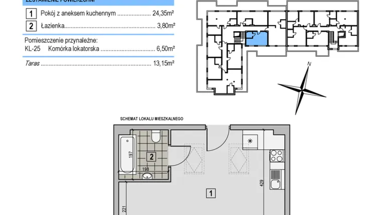 Rzut - Mieszkanie na sprzedaż 1 pokój o powierzchni 28,15 m² - numer A31 w Korona Jadwigi