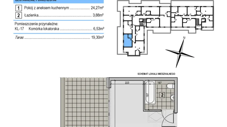 Rzut - Mieszkanie na sprzedaż 1 pokój o powierzchni 28,15 m² - numer A34 w Korona Jadwigi