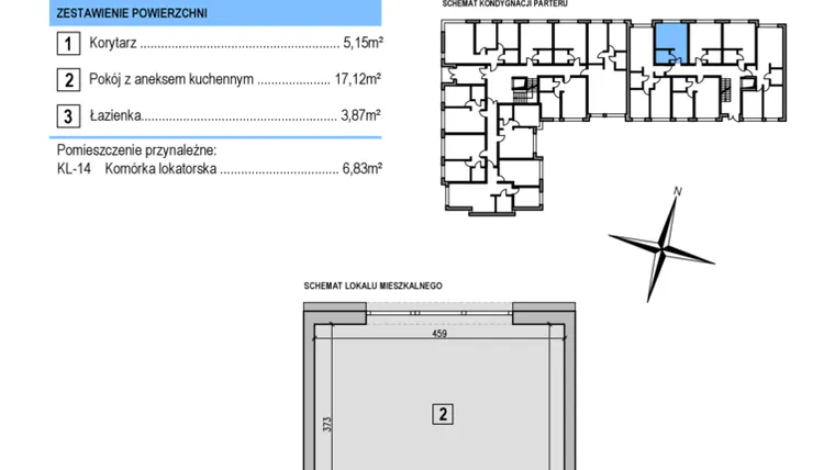 Rzut - Mieszkanie na sprzedaż 1 pokój o powierzchni 26,14 m² - numer B3 w Korona Jadwigi