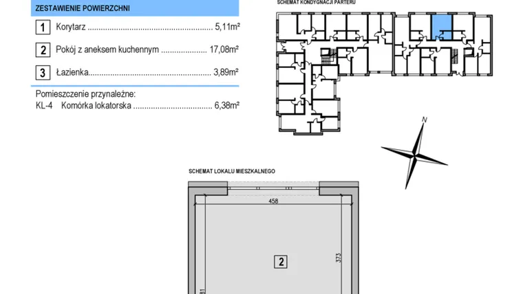 Rzut - Mieszkanie na sprzedaż 1 pokój o powierzchni 26,08 m² - numer B4 w Korona Jadwigi