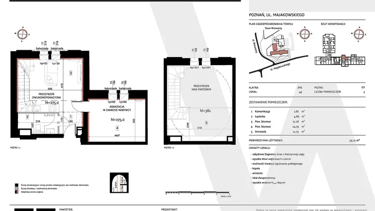 Rzut - Lokal użytkowy na sprzedaż 2 pokoje o powierzchni 55,21 m² - numer 309/06 w WARZELNIA