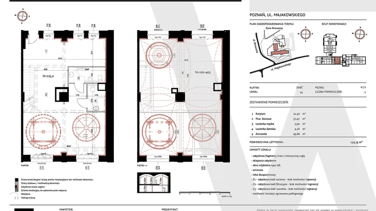 Rzut - Lokal użytkowy na sprzedaż 1 pokój o powierzchni 134,35 m² - numer 309C/01 w WARZELNIA