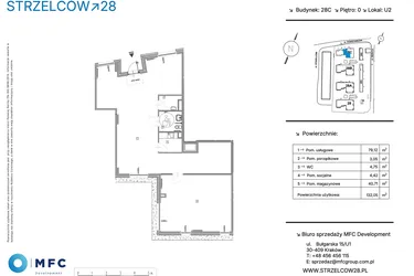Rzut - Lokal użytkowy na sprzedaż 1 pokój o powierzchni 132,05 m² - numer U.2 w Strzelców 28