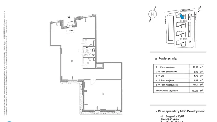 Rzut - Lokal użytkowy na sprzedaż 1 pokój o powierzchni 132,05 m² - numer U.2 w Strzelców 28