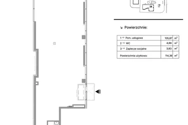 Rzut - Lokal użytkowy na sprzedaż 1 pokój o powierzchni 114,36 m² - numer U.5 w Strzelców 28