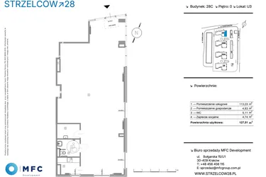 Rzut - Lokal użytkowy na sprzedaż 1 pokój o powierzchni 127,51 m² - numer U.3 w Strzelców 28