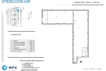 Rzut - Lokal użytkowy na sprzedaż 1 pokój o powierzchni 163,85 m² - numer U.9 w Strzelców 28