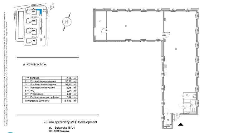 Rzut - Lokal użytkowy na sprzedaż 1 pokój o powierzchni 163,85 m² - numer U.9 w Strzelców 28