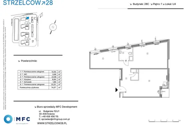 Rzut - Lokal użytkowy na sprzedaż 1 pokój o powierzchni 74,57 m² - numer U.4 w Strzelców 28
